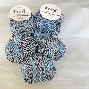 Fresh Estelle Flat Ribbon Yarn Lot of 5 Balls Blue & White Striped 50 g Each